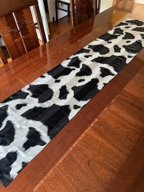 Black and White Cowhide Print Scarf Wrap 13“ x 61“ hand rolled